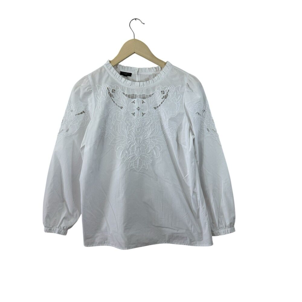 Talbots Petite Large PL Top Pullover White Embroidered Blouse Womens READ